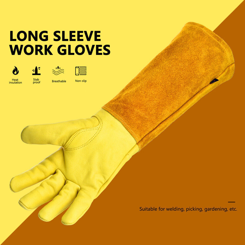 New Long Tube Gardening Gloves Leather Breathable Gauntlet Pruning Garden Gloves