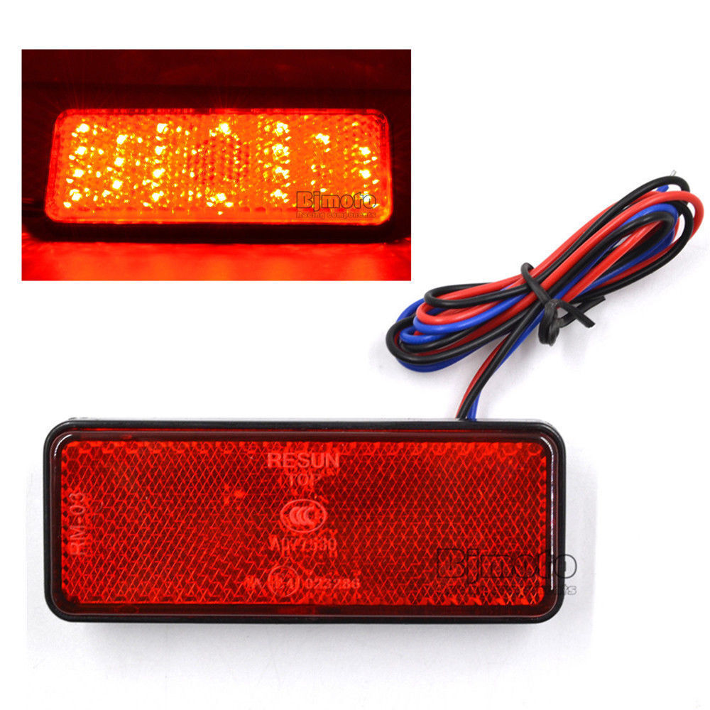 Motorcycle Scooter Moped Rectangle Red LED Reflector Tail Brake Light Stop Lamps