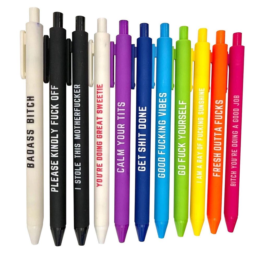 1 set New Funny Pens Swear Word Pen Set Black Ink Writing Pen Funny Office Diary Gift