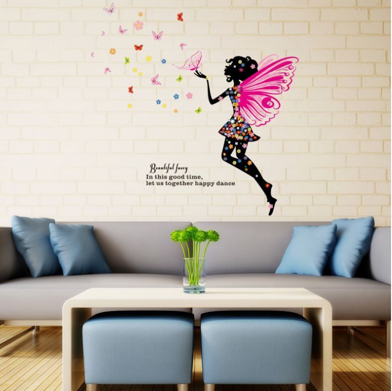 Wall Stickers Removable Fairy Wing Girl Butterfly Kids Mural Room Decal Romantic