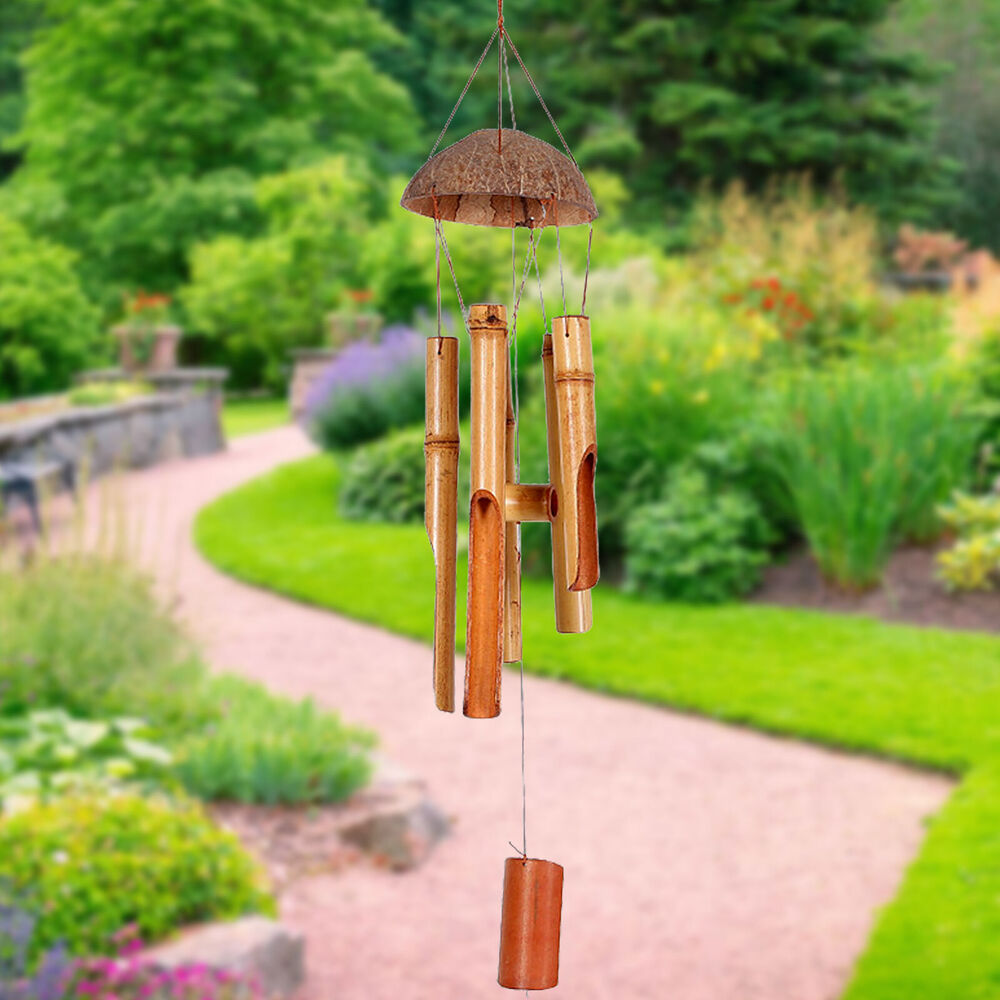 2pcs Wooden Wind Chimes Outdoor Bamboo with Amazing Deep Tone For Garden Patio Home