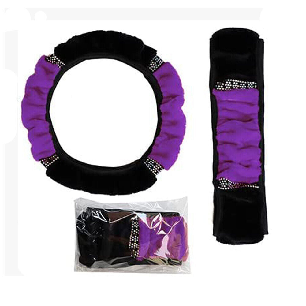 Purple Car Parts Steering Wheel Cover Rhinestone Anti-slip Protector Accessories