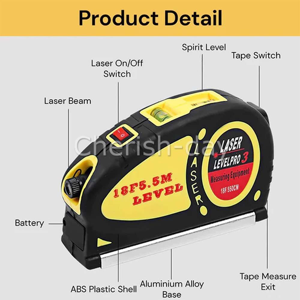 3 in 1 Measure Tape Laser Distance Meter Measuring Tool Range Finder X2