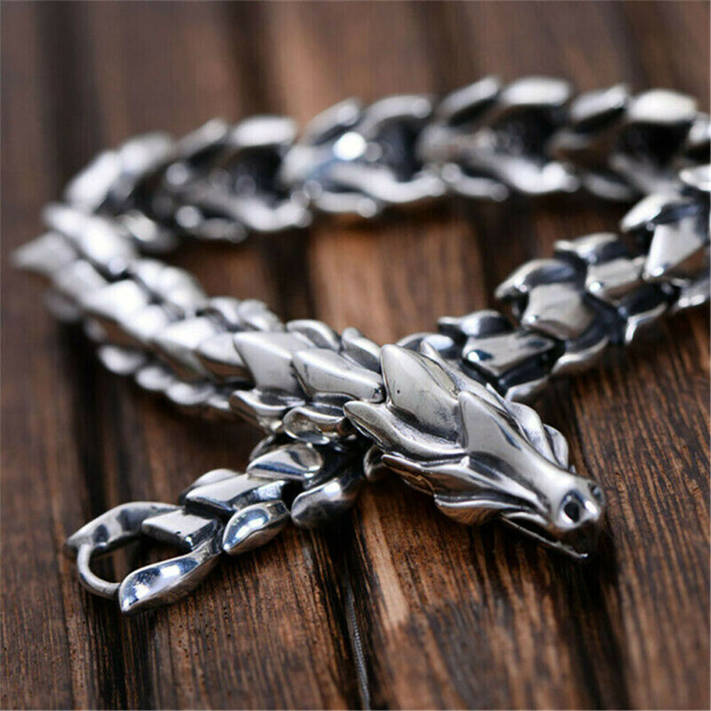 Viking Dragon Scale Link Chain Bracelet Men's Stainless Steel Ouroboros Bangle