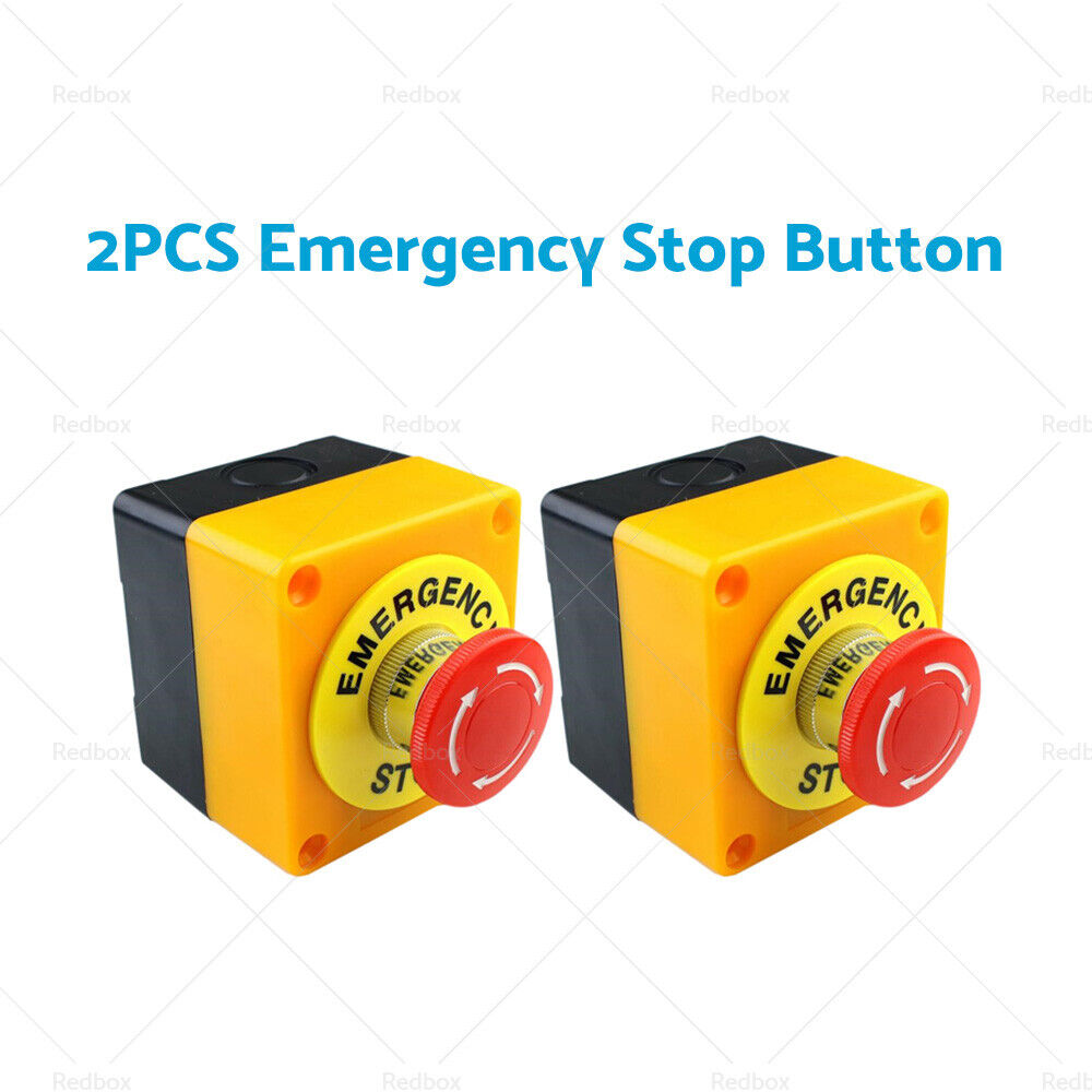 2x Emergency Stop Shut Off Push Buttons Switch 1NO + 1NC e-stop Push Button