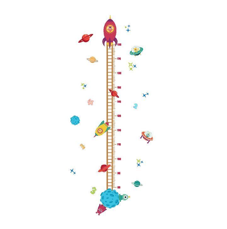 Wall Stickers Removable Rocket Planet Height Kids Nursery Decal Growth Chart