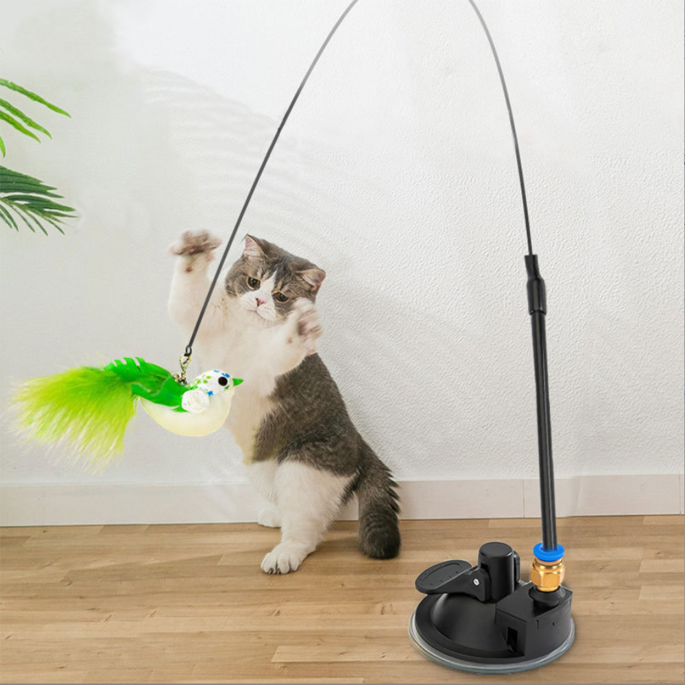 Interactive Cat Toys Simulation Bird Feather Toys Suction Cup Pet Teaser Wand