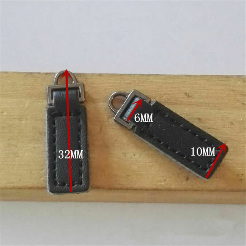 10Pcs PU Leather Zipper Tags Fixer Pull Tab Replacement DIY Wallet Purse Bags