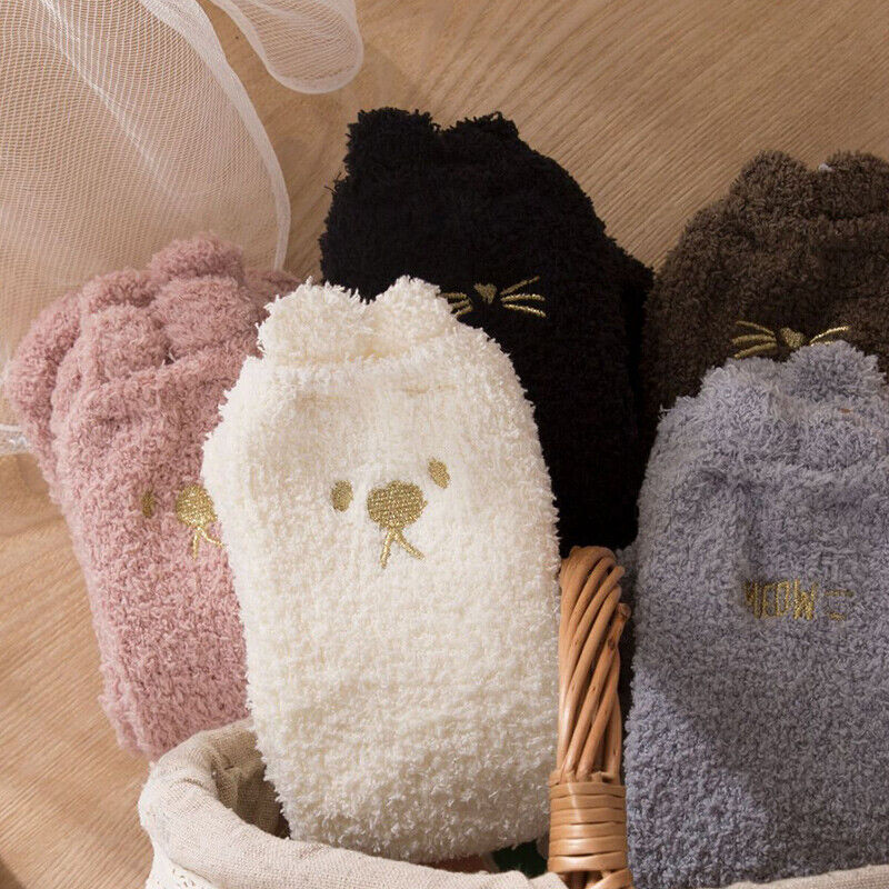 Winter Cat Claws Cute Thick Warm Sleep Floor Socks for Women Girl Home Indoor #T