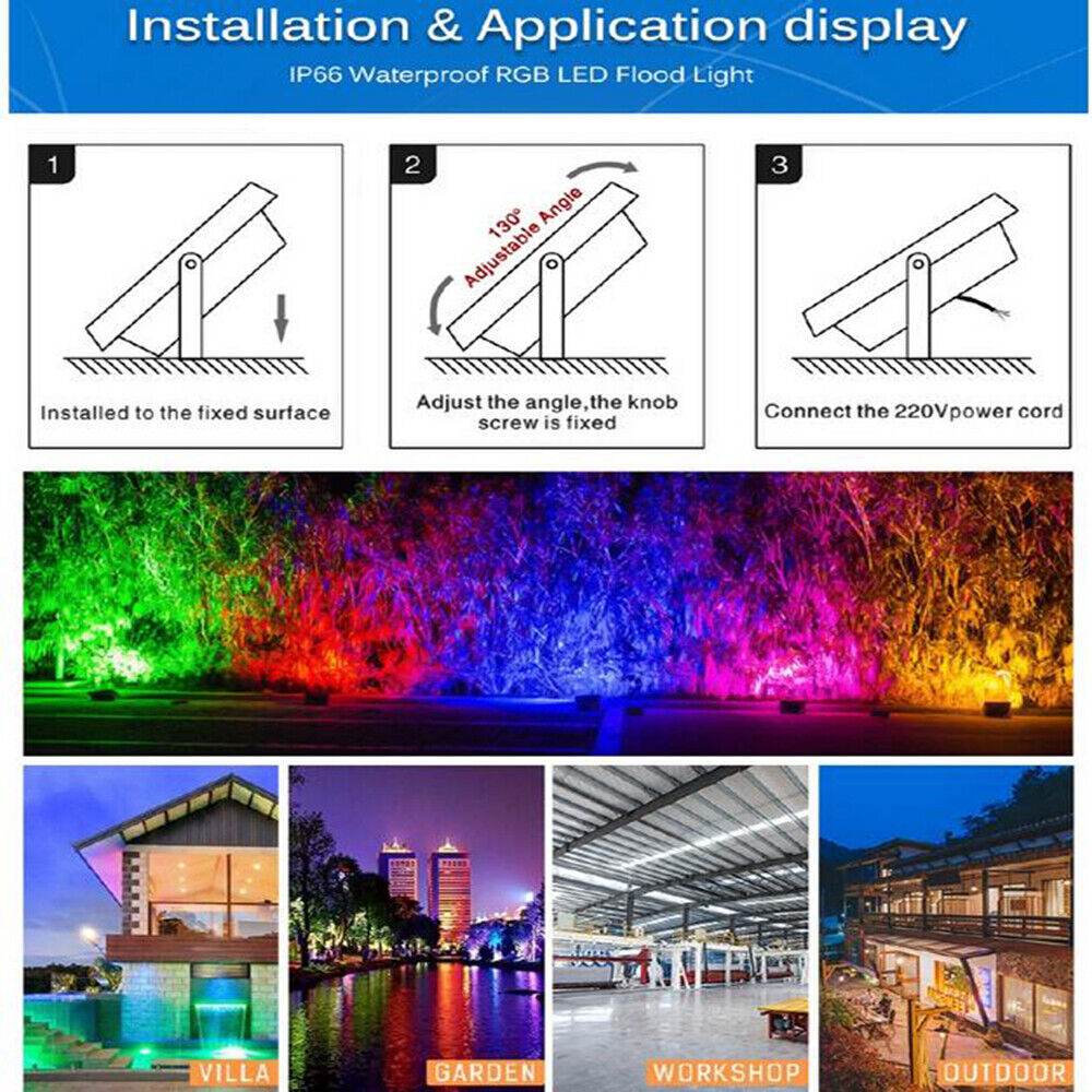 RGB LED Flood Light 50W/100W Outdoor Spotlight Remote Control IP66