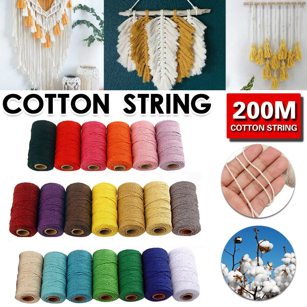 3mm 200M Natural Cotton Twisted Cord Craft Macrame Artisan Rope Craft String