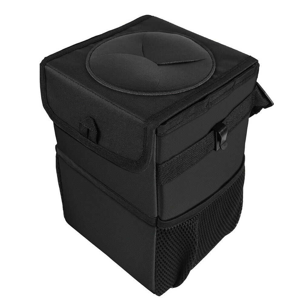 Waterproof Car Trash Can with Lid Bin Waste Basket Storage Garbage Bag Organizer