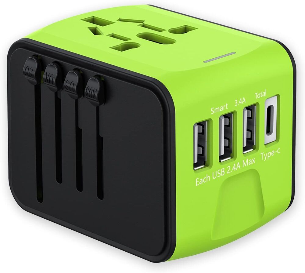 Universal International Travel Adapter 3 USB +Type-C Outlet Converter Plug Power