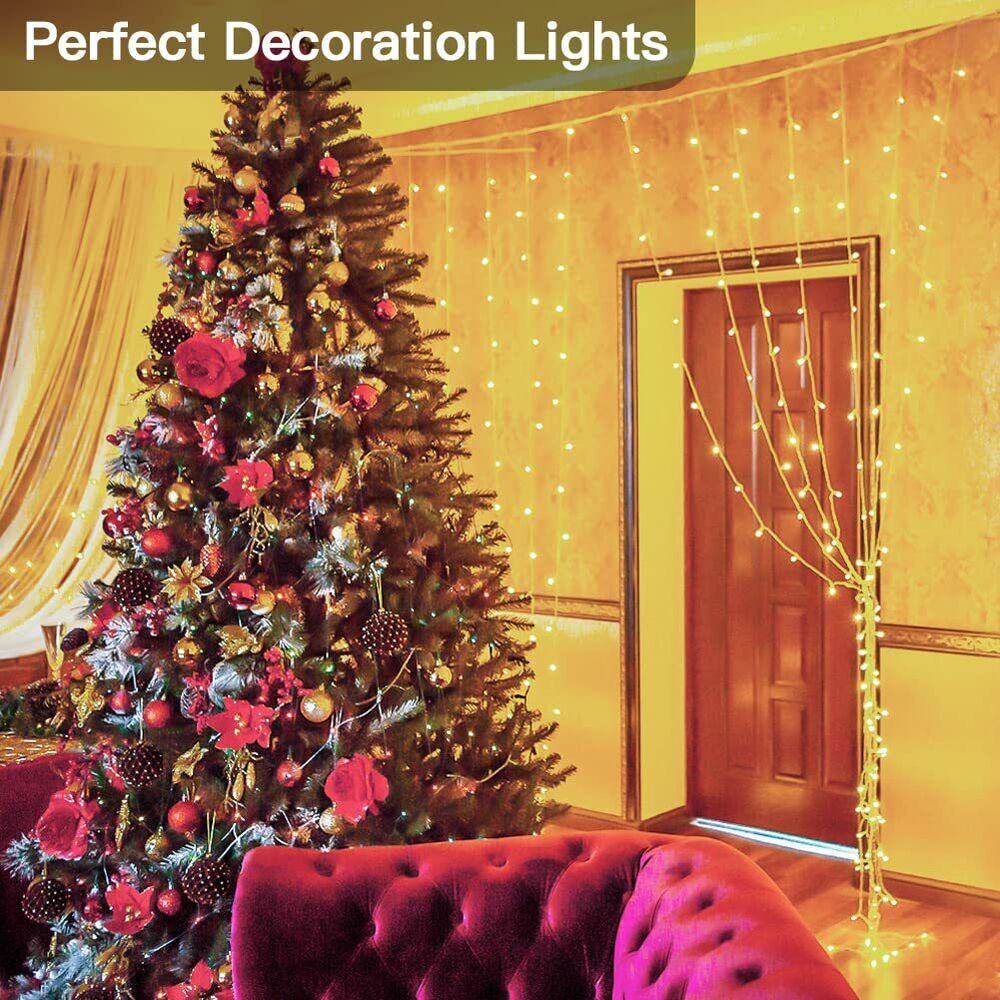 300 LED Window Curtain String Light Christmas Party Outdoor Indoor Decorations