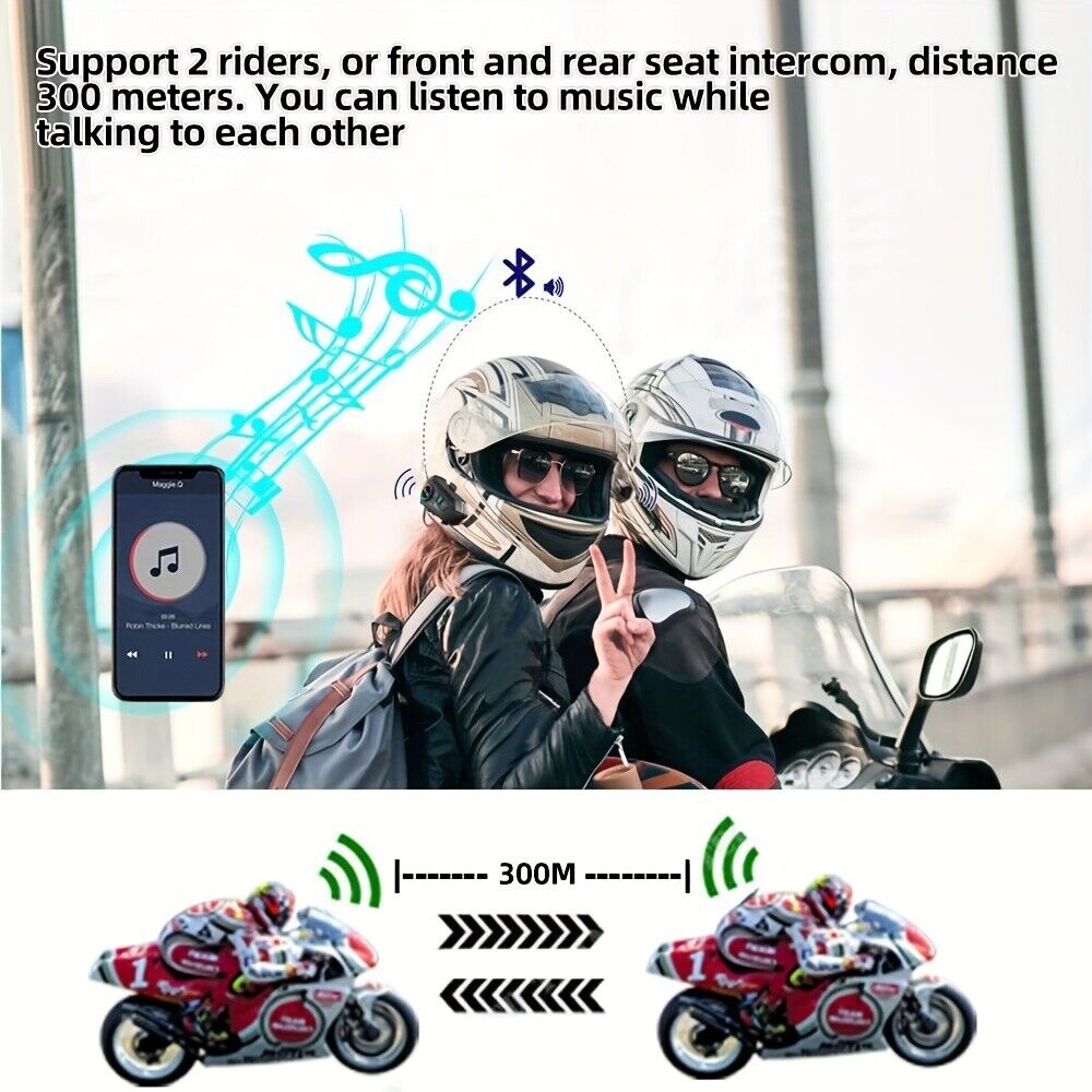 Motorcycle Handsfree Helmet Headset Bluetooth 5.3 Wireless Motorbike Headphone