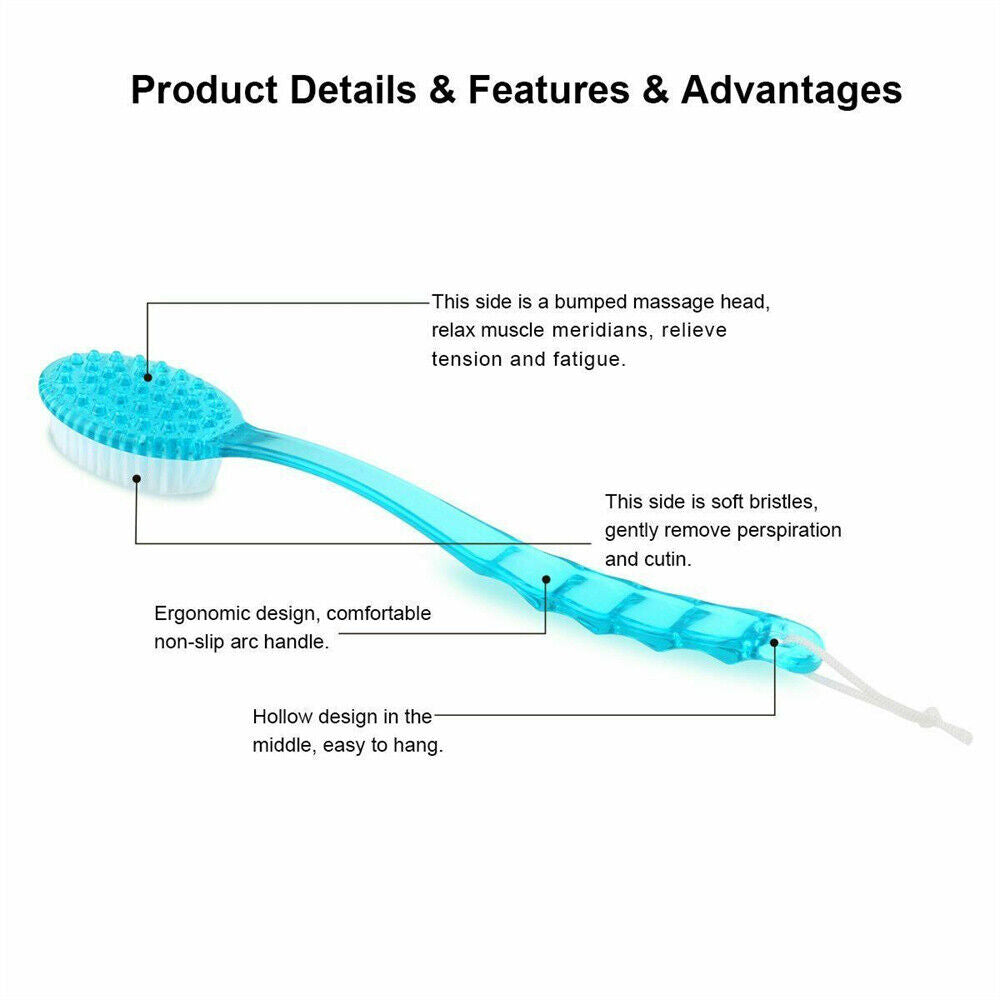 Back Brush Scrubber Long Handled Bath Shower Body Massager Skin Cleaning Tool