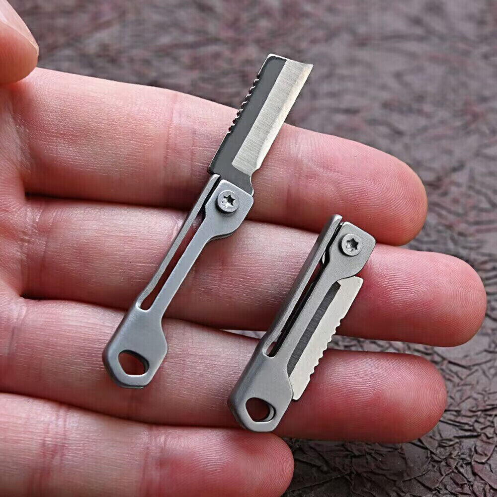 Mini Folding Pocket Knife Keychain Stainless Steel Square Head Blade Knife Tool