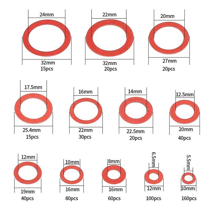 600Pcs Fibre Washer Assorted Kit 12 Size Red Steel Fiber Flat Washer Kit Flat