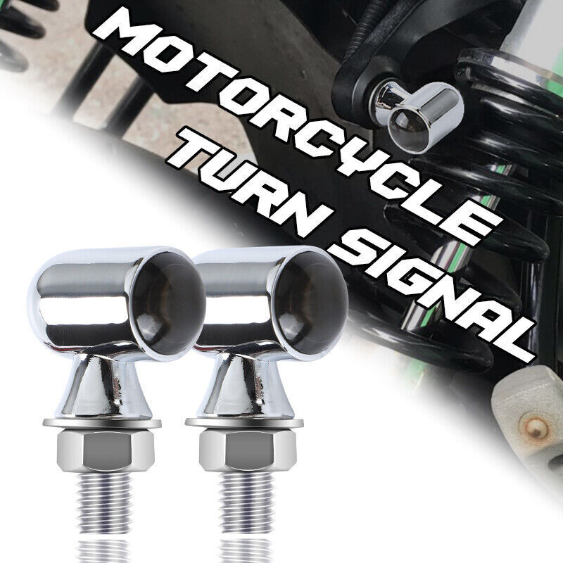 2x Mini Indicator Motorcycle LED Turn Signal Light Chrome For Bobber Cafe Racer