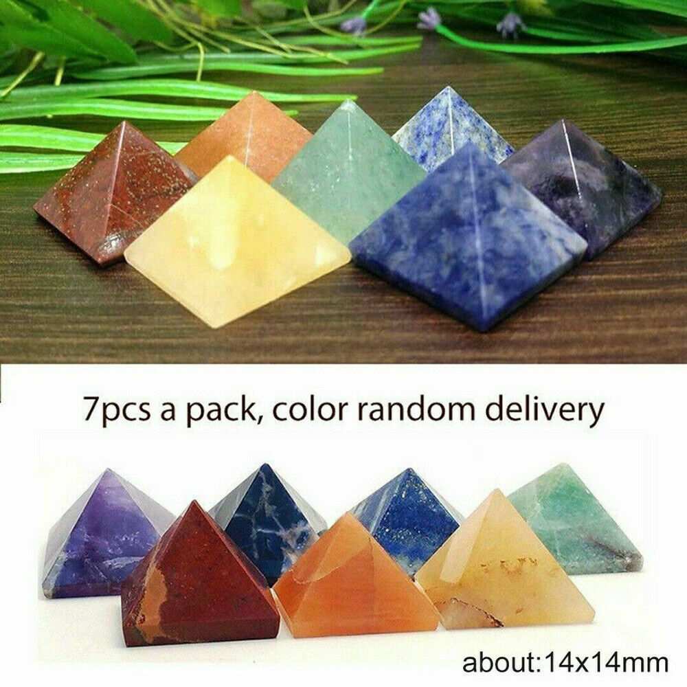 Set of 7pcs Chakra Pyramid Stone Set Crystal Healing Natural Spirituality Gems