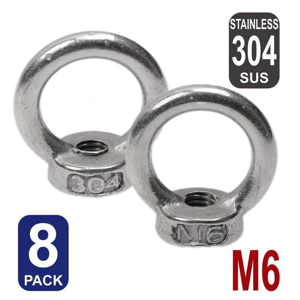 Ring Eye Nuts M6 304 Stainless Steel Lifting Coarse Threaded Bolts Screws 8X