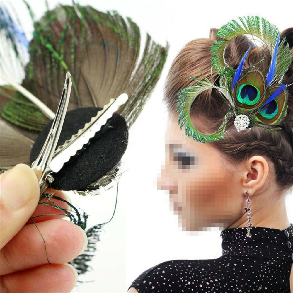 Vintage Peacock Feather Fascinator Hair Clip Hairpin Wedding Party Headpiece