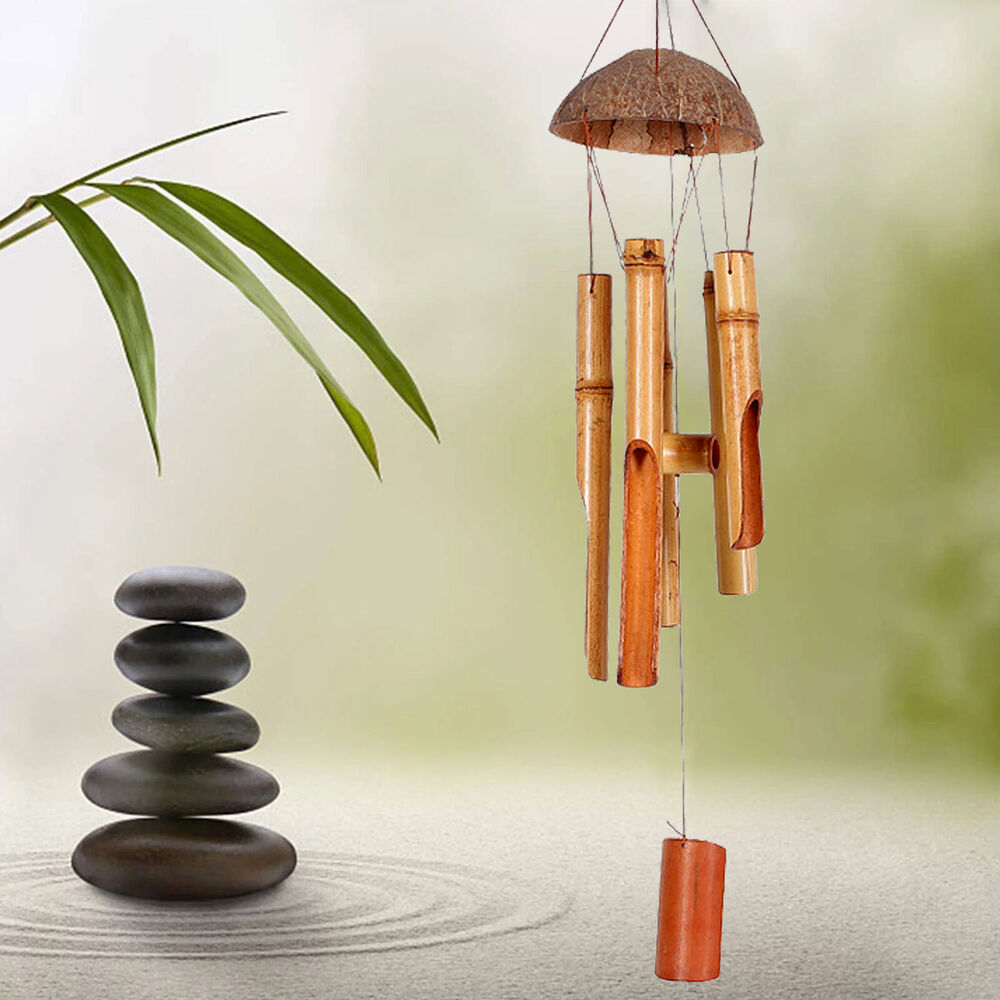 2pcs Wooden Wind Chimes Outdoor Bamboo with Amazing Deep Tone For Garden Patio Home