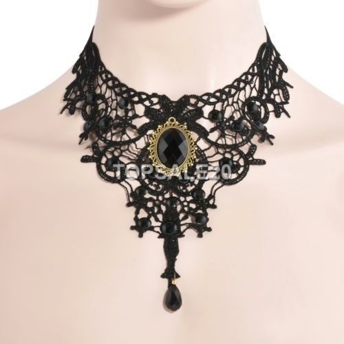 Women Victorian Lace Choker Necklace Metal Cameo Jewel Steampunk