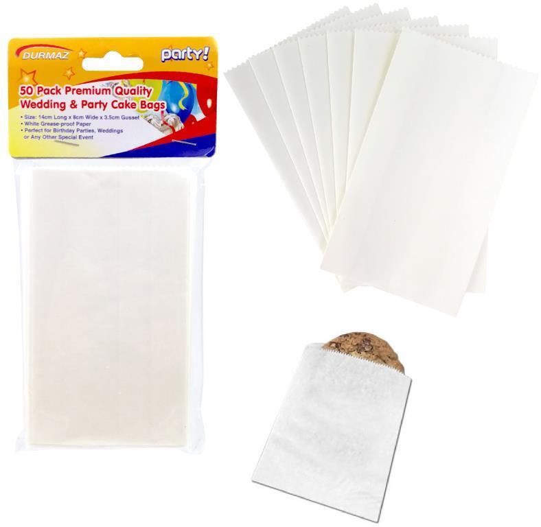 50 X PARTY WEDDING WHITE CAKE BAG BAGS CRAFT DIY GREASE PROOF PAPER BIRTHDAY