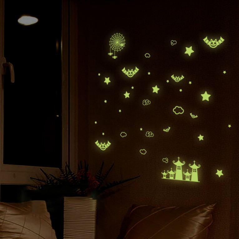 Glow In The Dark Bat Spider Castle Removable Decal Kids Wall Stickers Bedroom