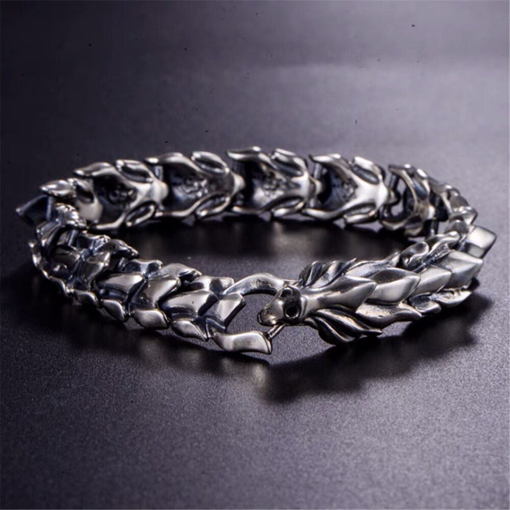 Viking Dragon Scale Link Chain Bracelet Men's Stainless Steel Ouroboros Bangle