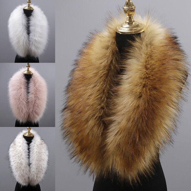 Women Winter Warm Fluffy Collar Scarf Faux Fox Fur Shawl Neck Warmer Wraps Stole