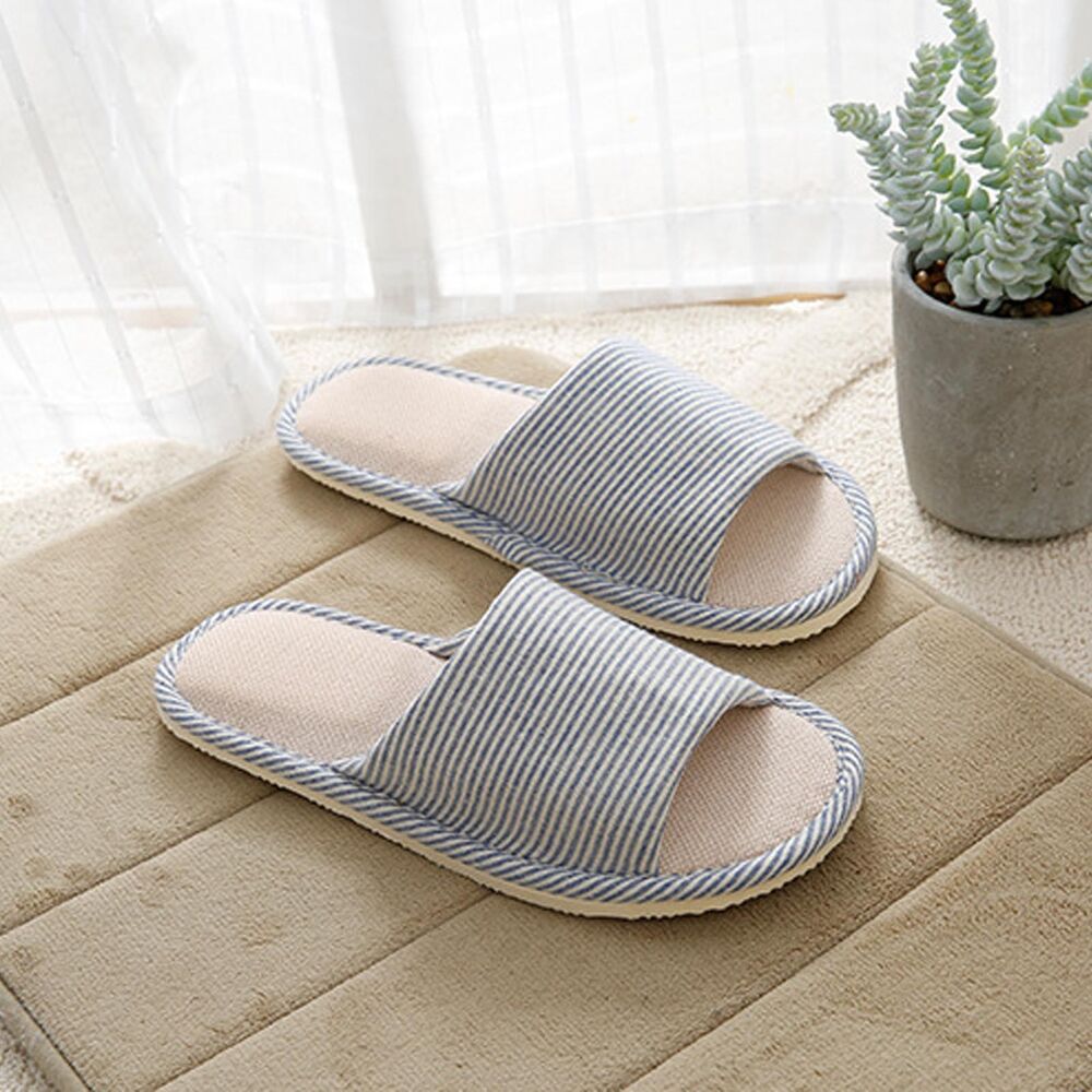 Women Men Indoor Slippers Anti-slip Linen Summer Open Toe Home Flat Slippers