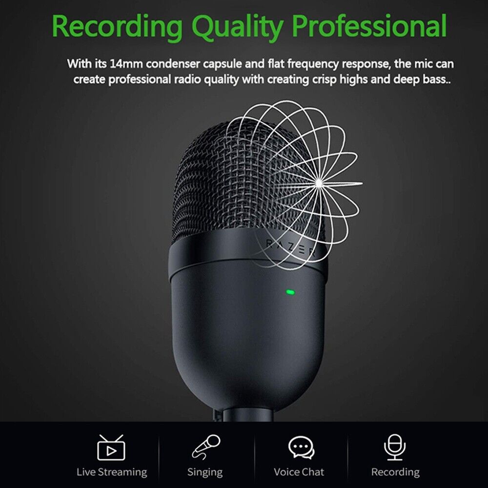 Razer Seiren Mini Microphone Ultra Compact Condenser Recording Gaming USB Mic