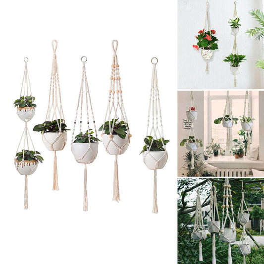 5x Pot Holder Macrame Plant Hanger Hanging Planter Basket Hemp Rope Braided New