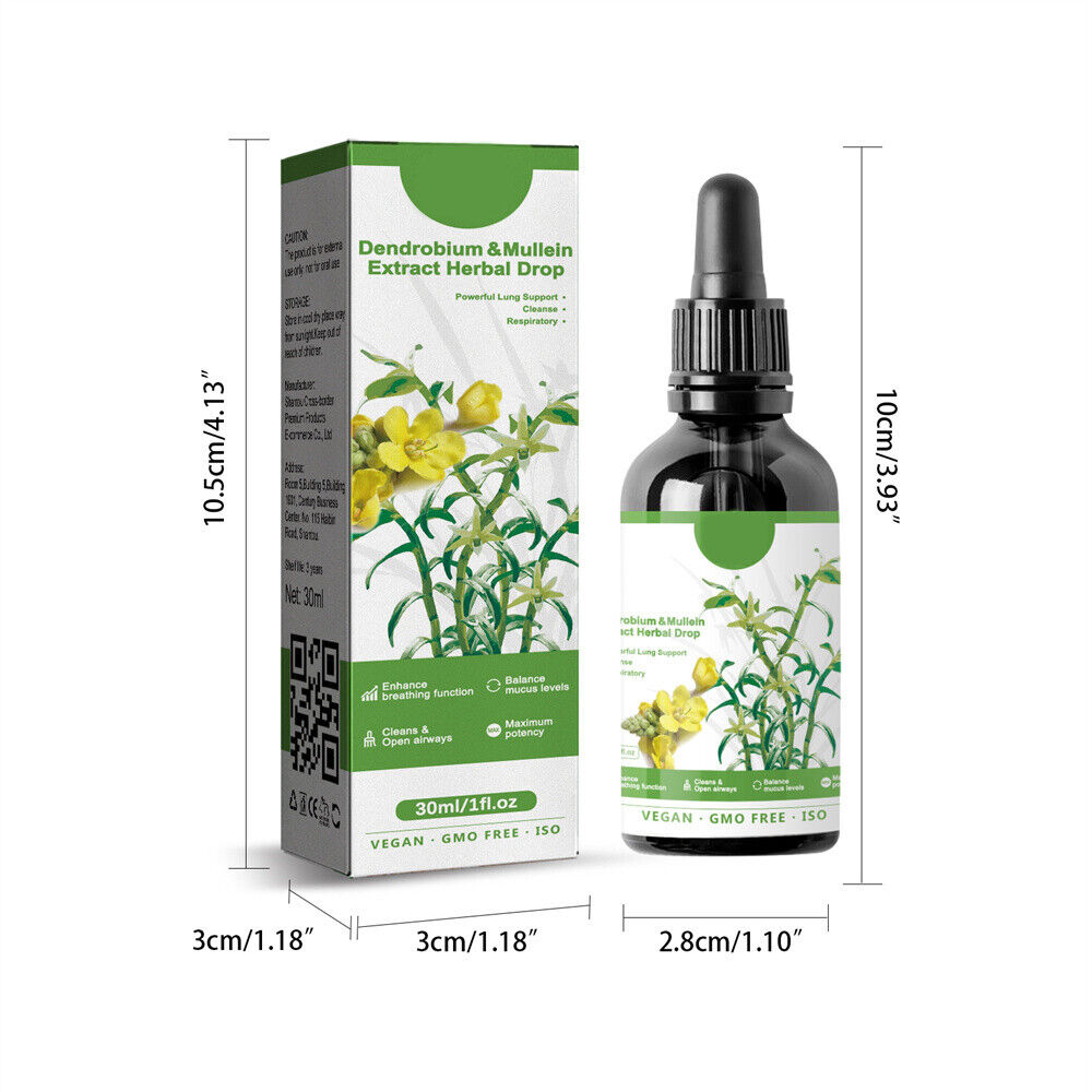 3x Dendrobium & Mullein Extract Powerful Lung Cleanse & Respiratory Drops 30ml