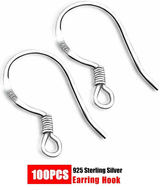 100pcs 925 Sterling Silver Hooks Hypoallergenic Ear Wires DIY Earrings Jewelry