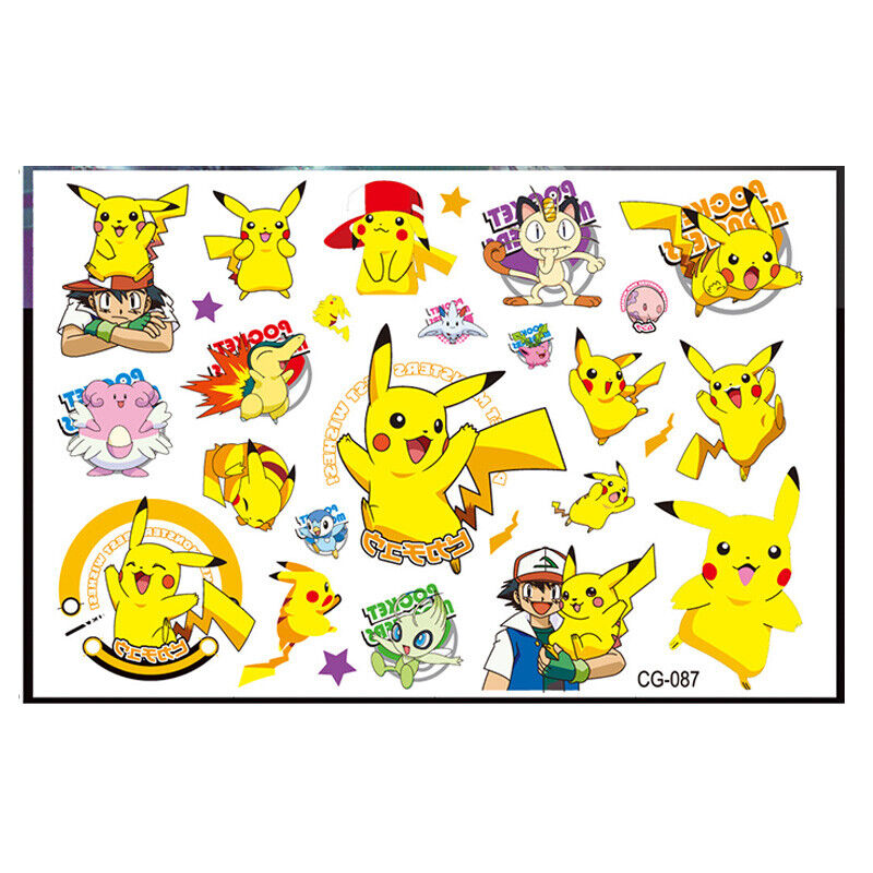 Pikachu Pokemon Tattoo Sticker Kids Temporary Supplies Lolly Loot Bag Body Art