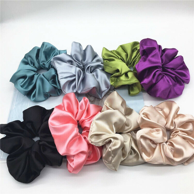 Oversized Elastic Silk Hair Band Ring Rope Tie Womens Simple Satin Scrunchies