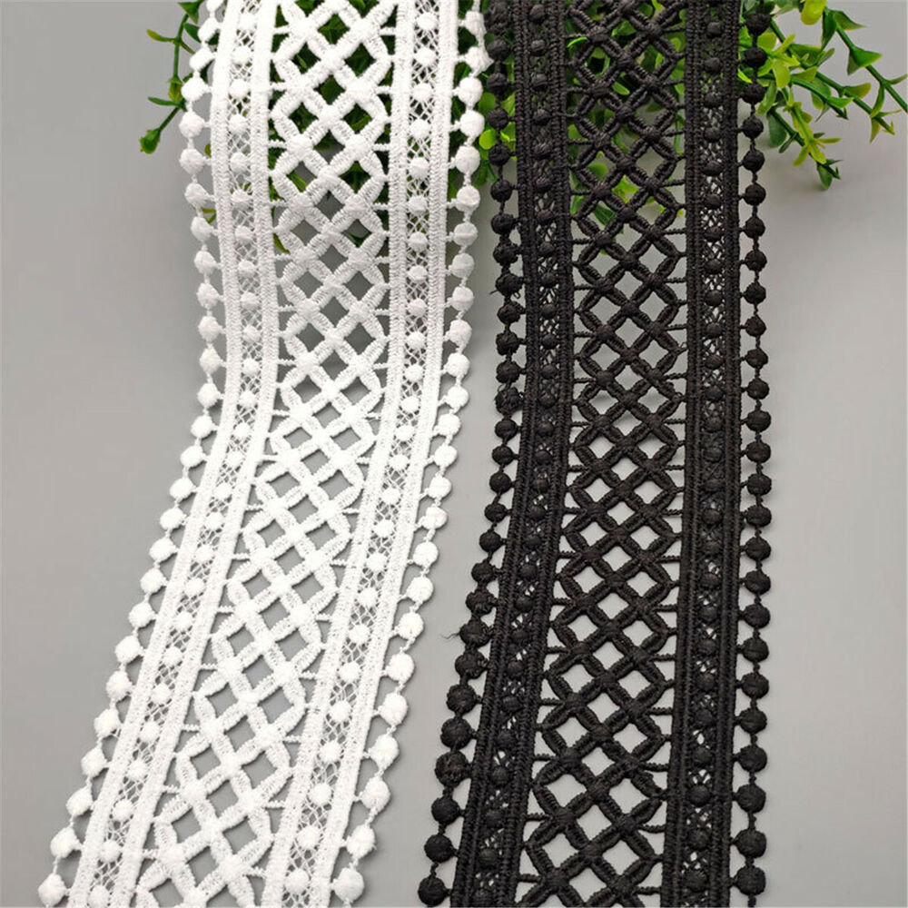 1 Yard Black White Hollow Floral Embroidered Lace Trim Ribbon DIY Apparel Sewing