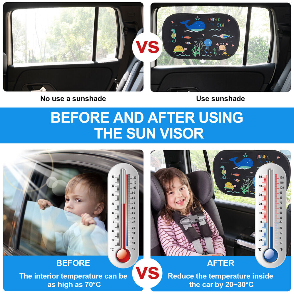 X2 Car Sunshade Cartoon Pattern Rear Side Window Cover Sun Shade For Baby Kids