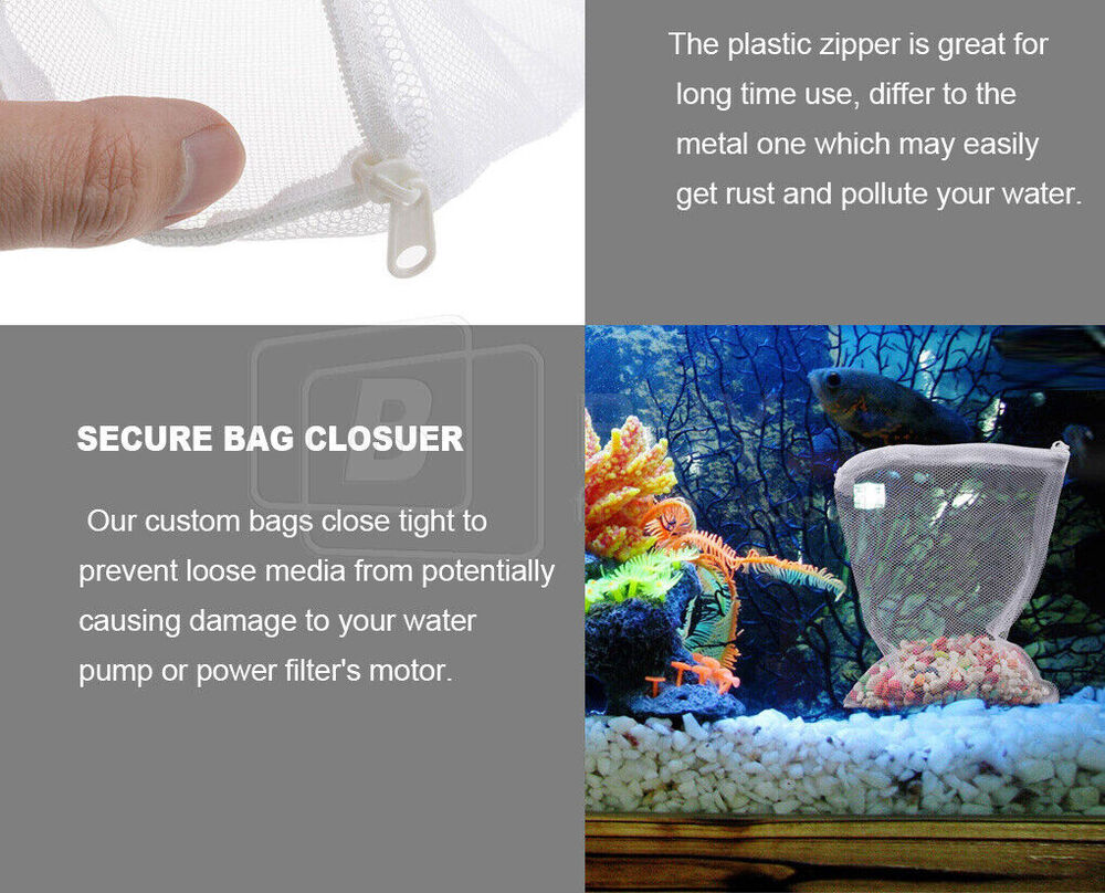 10Pcs Aquarium Filter Bags Fish Tank Bio Ball Media Mesh Storage Bag with Zipper