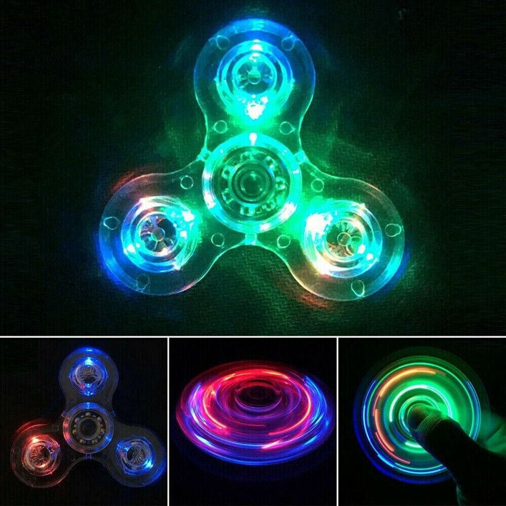 Rainbow Fidget Spinner Luminous Glows in Dark Kids Stress Relief Fun Toy LED