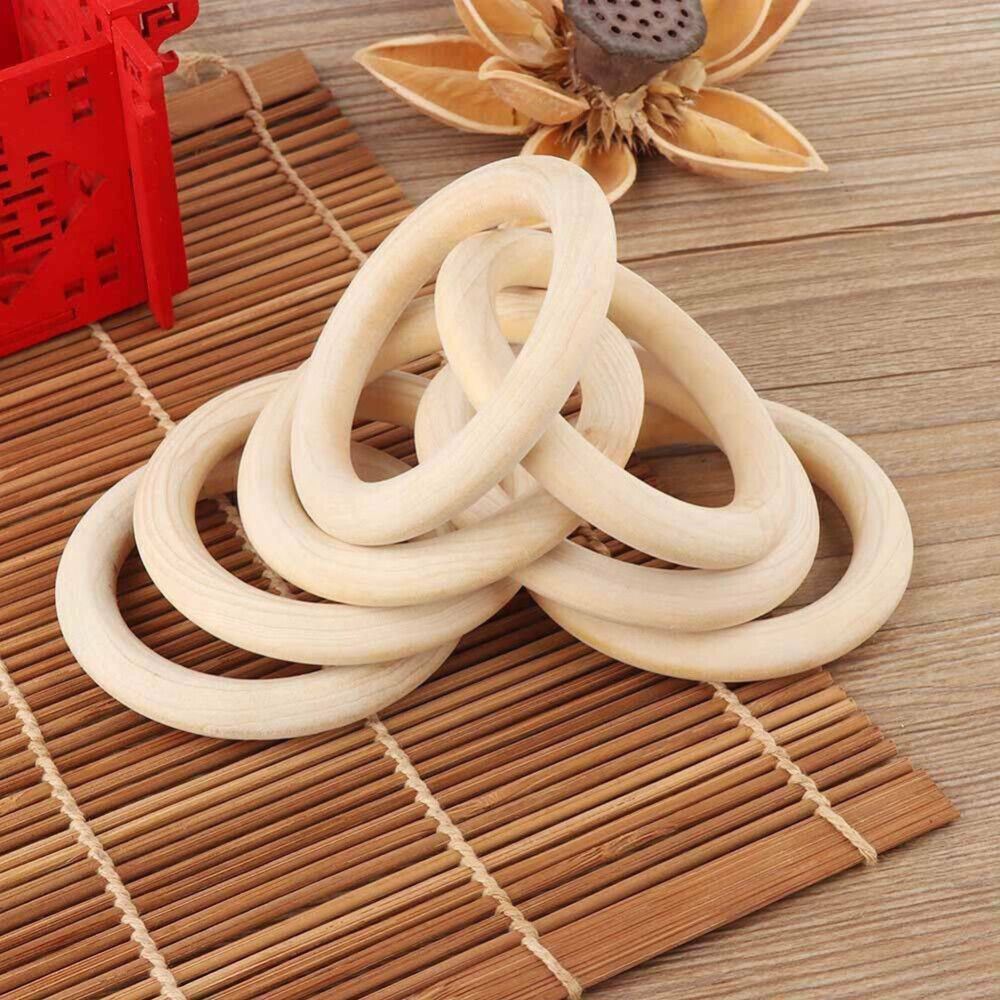 30pcs Wood Rings Unfinished Raw Natural Round Craft Donut Ring Wooden Circle Beads