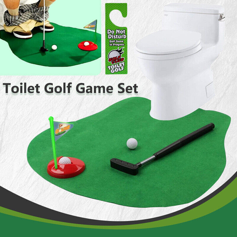 Xmas Gift Game With Putter Novelty Toy Toilet Mini Golf Mat Unusual Joke Prank