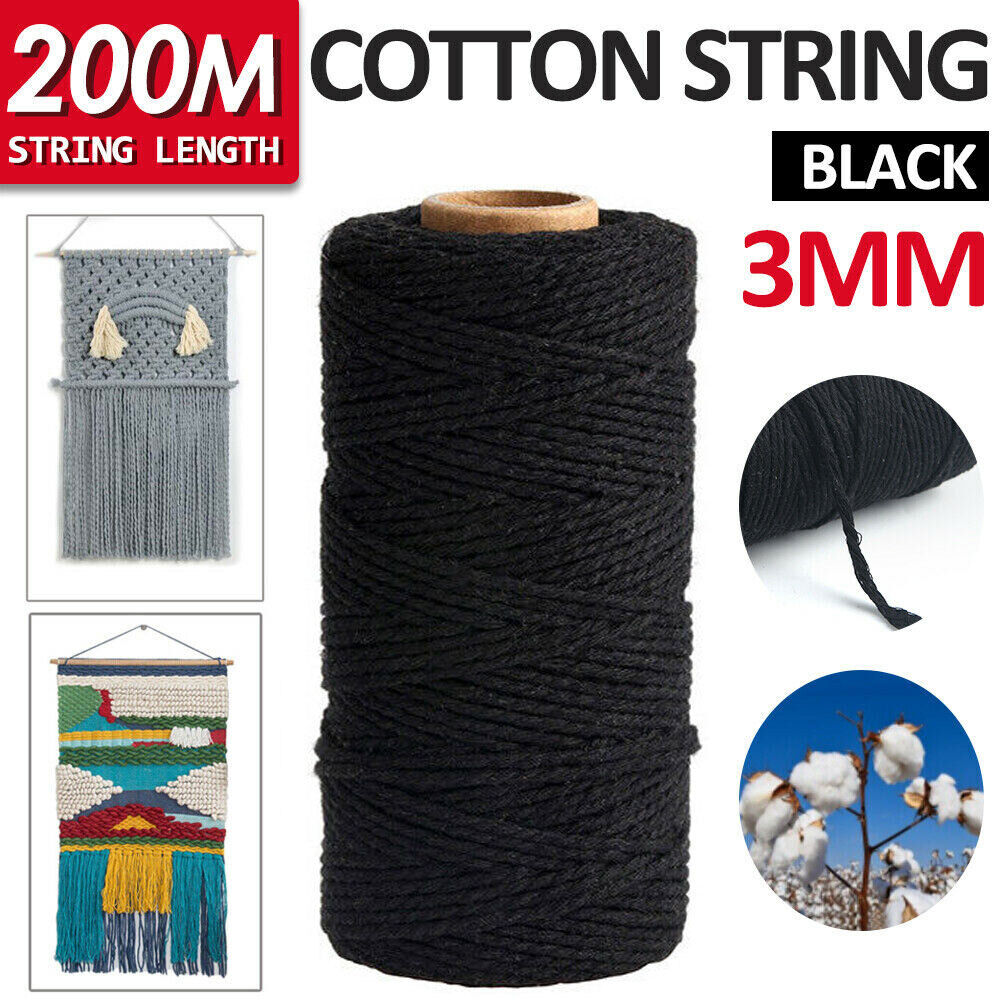 3mm 200M Natural Cotton Twisted Cord Craft Macrame Artisan Rope Craft String