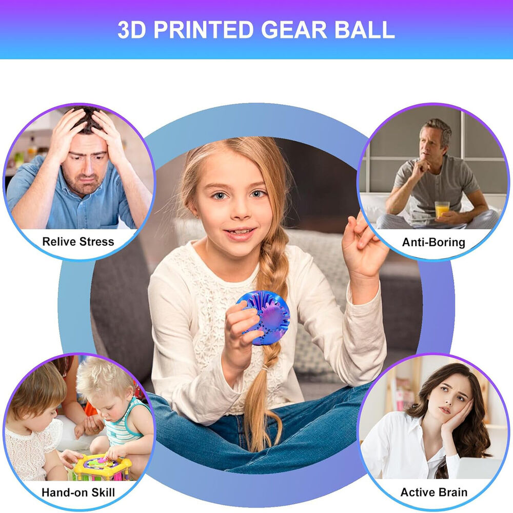 3D Printed Gear Ball Stress Relief Sensory Fidget Toy GearSphere Spinner Cube