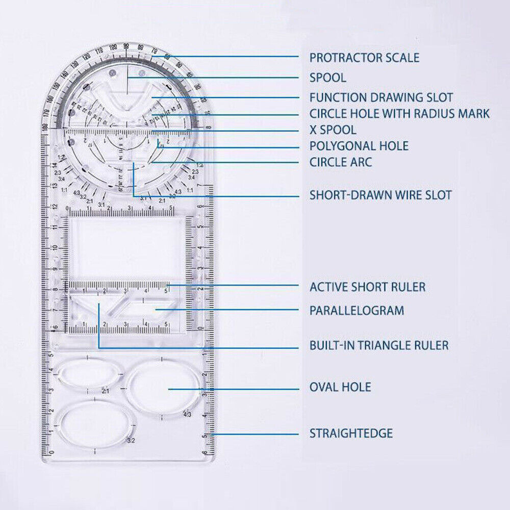 Multifunctional Geometric Ruler Drawing Template School Office Measuring Tool