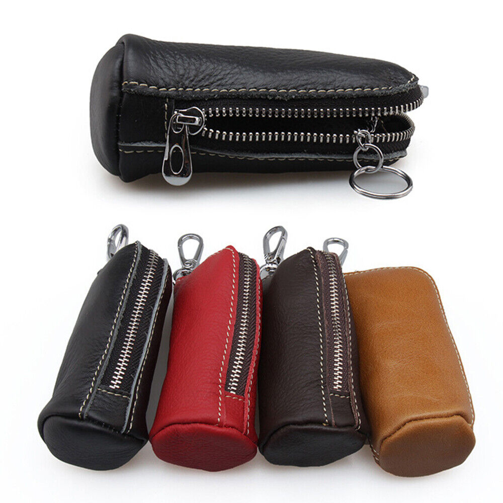 Coin Small Change Bag Card Wallet Pouch Zip-Up Women Key Ring Leather Mini Purse