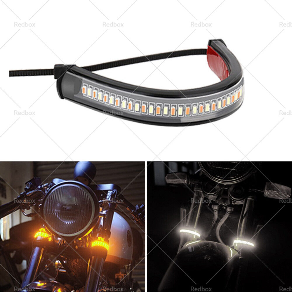 2X Amber LED Light Strip Universal Motorcycle Fork Turn Signal Indicator Blinker